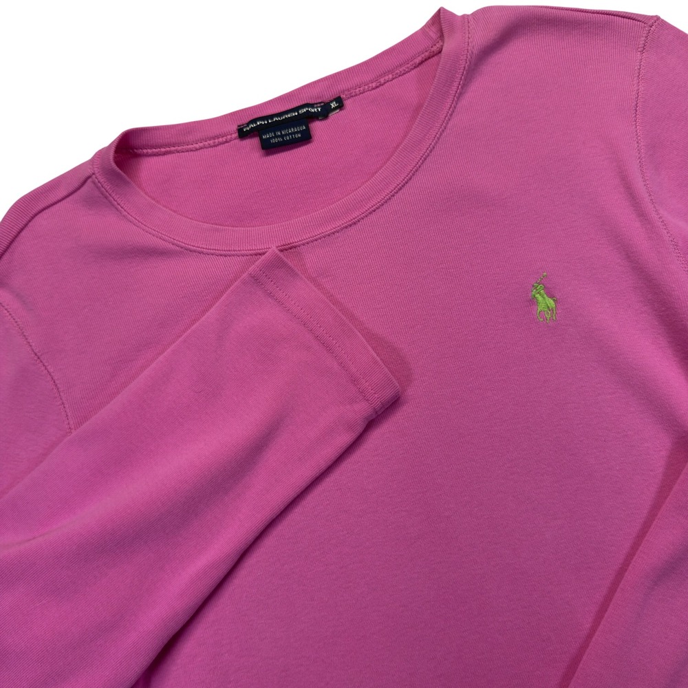 Ralph Lauren Sport Shirt Womens XL Pink Cotton Long Sleeve Pony Logo Crew Neck